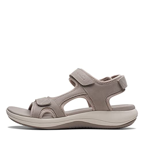 Clarks Women's Mira Bay Flat Sandal, Stone Textile, 8