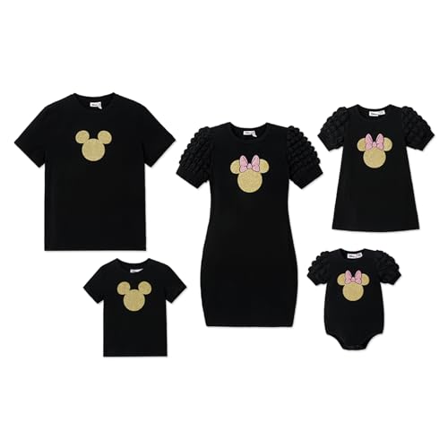 Disney Mickey and Friends Family Matching Short-Sleeve Dresses and T-Shirts Sets Black Women: M