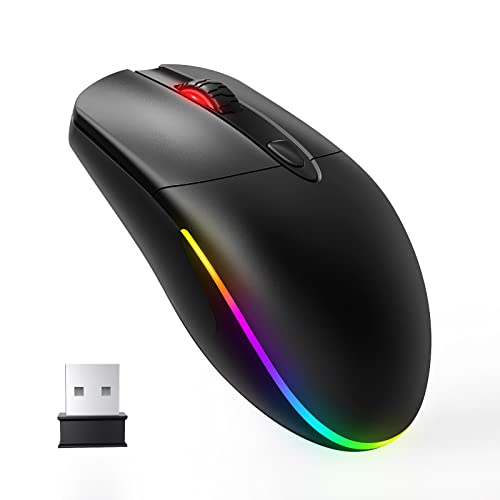 KKUOD RGB Backlit Wireless Mouse, Rechargeable 2.4G Silent Computer Mouse Mice with 600mAh Battery 4 Lighting Mode 4 Level DPI for PC Desktop Laptop Tablet Mac