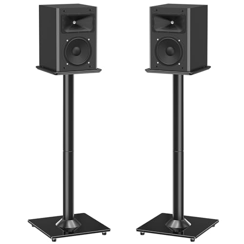 MOUNTUP Universal Speaker Stands Pair for Surround Sound, 31' Height Floor Speaker Stands, Holds Bookshelf Speaker Satellite Speaker Large Speaker, Up to 22LBS Cable Concealing 9.8' Plate Black MU9132