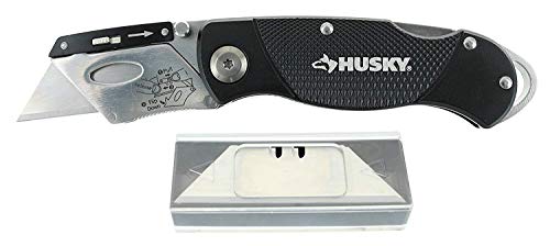 Husky 21113 Folding Sure-Grip Lock Back Utility Knife w/ 10 Disposable Blades Included (Colors Vary)
