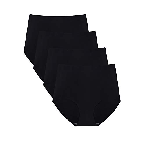 FallSweet No Show High Waist Briefs Underwear for Women Seamless Panties,Pack of 4 (Black4, S)