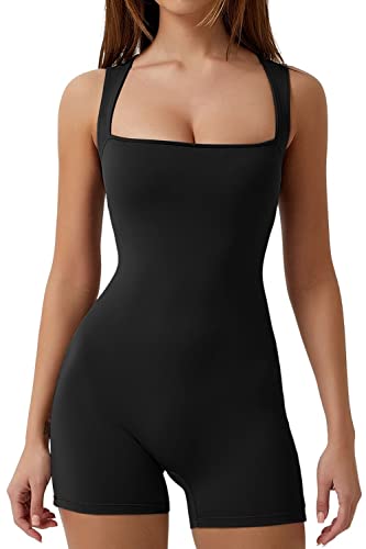 QINSEN Womens Slimming Fit Tube Top Style High Waist Tummy Control Jumpsuit Outfit Black M