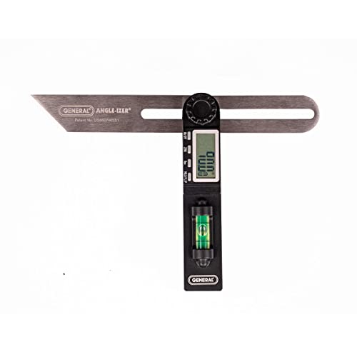 General Tools ANGLE-IZER T-Bevel Gauge & Protractor with Bubble #928 - Digital Angle Finder with Full LCD Display & 8' Stainless Steel Blade Level, Black
