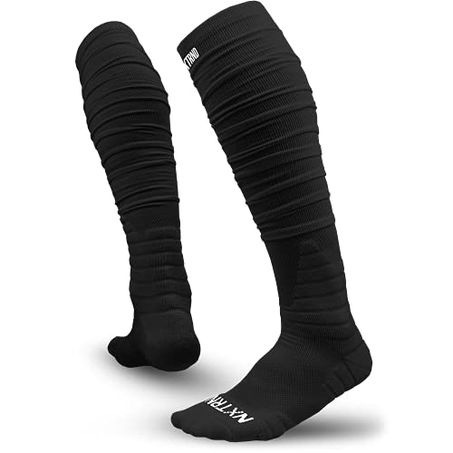 Nxtrnd XTD Scrunch Football Socks, Extra Long Padded Sport Socks for Men & Boys (Black, L/XL)