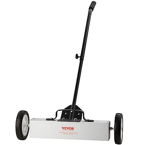 VEVOR 45Lbs Rolling Magnetic Sweeper with Wheels, Push-Type Magnetic Pick Up Sweeper, 18-inch Large Magnet Pickup Lawn Sweeper, Magnet with Telescoping Handle, Easy Cleanup of Workshop Garage Yard