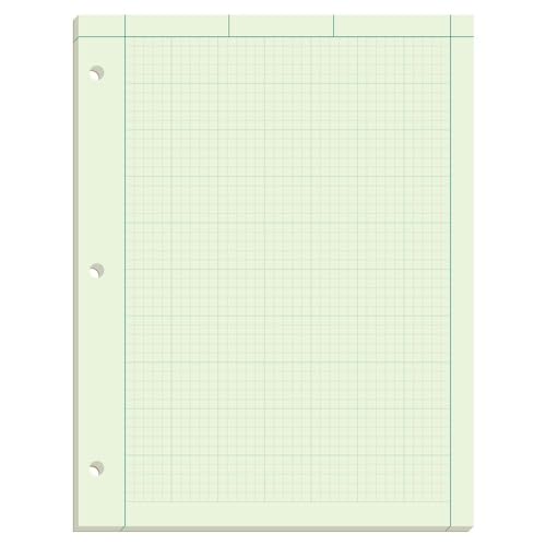 TOPS Engineering Computation Pad, 8-1/2' x 11', Glue Top, 5 x 5 Graph Rule on Back, Green Tint Paper, 3-Hole Punched, 100 Sheets (35500)