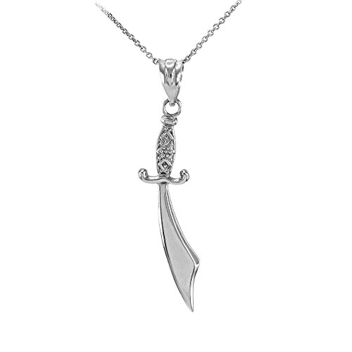 925 Sterling Silver Scimitar Islamic Sword Pendant Necklace, 22'