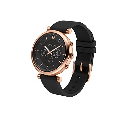 Fossil Women's Carlie Gen 6 Hybrid 38mm Stainless Steel and Silicone Smart Watch, Color: Rose Gold, Black (Model: FTW7079)