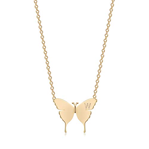 MEVECCO Gold Dainty Initial Necklace 18K Gold Plated Butterfly Pendant Name Necklaces Delicate Everyday Necklace for Women Minimalist Personalized Jewelry Christmas Gift