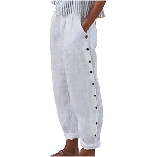 Anjikang 2023 Beach Pant Summer Pants for Women Casual Lightweight Flowy Beach Pants Linen Wide Leg Pants for Women Womens Dressy Pants Linen White Pants for Women