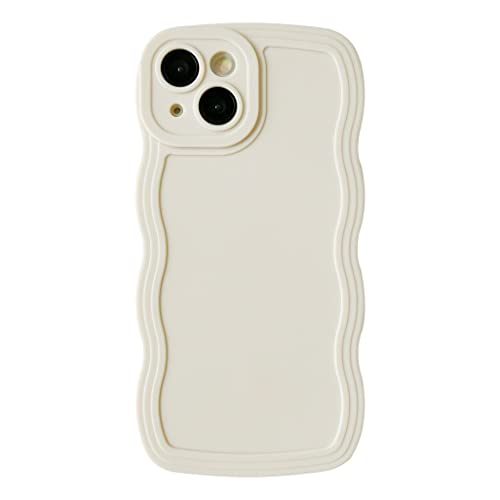 Caseative Solid Color Curly Wave Frame Soft Compatible with iPhone Case (White,iPhone 13 Pro)