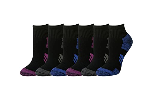 Amazon Essentials Women's Performance Cotton Cushioned Athletic Ankle Socks, 6 Pairs, Black, 6-9