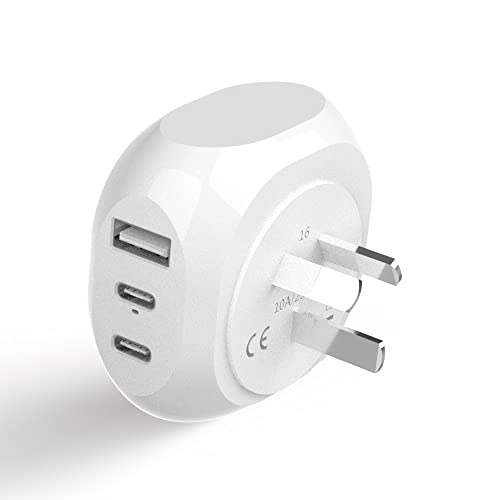 Ceptics Australia, China Travel Adapter - 5 Input with 20W PD-QC 3.1A Dual USB-C and USB - Ultra Compact - Light Weight - USA to Any Type I Countries Such as New Zealand, Argentina and More