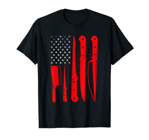 American Flag - Butcher Kitchen Knife Set - Patriotic Chef T-Shirt