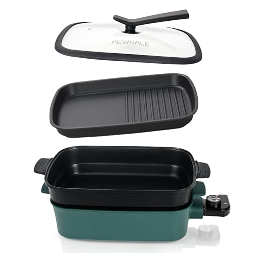 AEWHALE Electric Skillet Nonstick with lid (Green, Suit)
