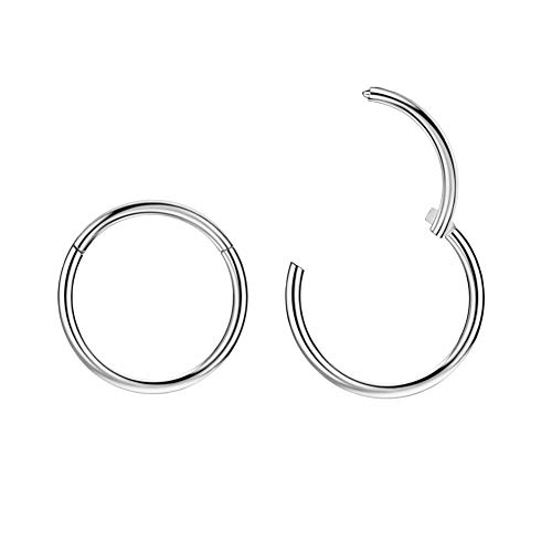 FANSING 2pcs 10mm Nose Hoop 20g Nose Rings Hoops 20 Gauge Cartilage Earring Hoop Silver Piercing Earrings Hoops for Helix Daith Tragus Surgical Steel Septum Rings for Women