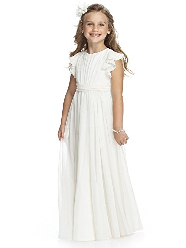 Abaowedding Fancy Chiffon Flower Girl Dresses Flutter Sleeves Junior Bridesmaid Dress(Size 8,White)