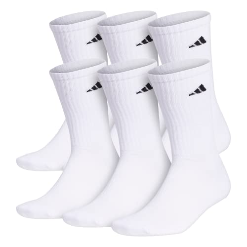 adidas Men's Athletic Cushioned Crew Socks with Arch Compression for a Secure fit (6-Pair), White/Black, Large