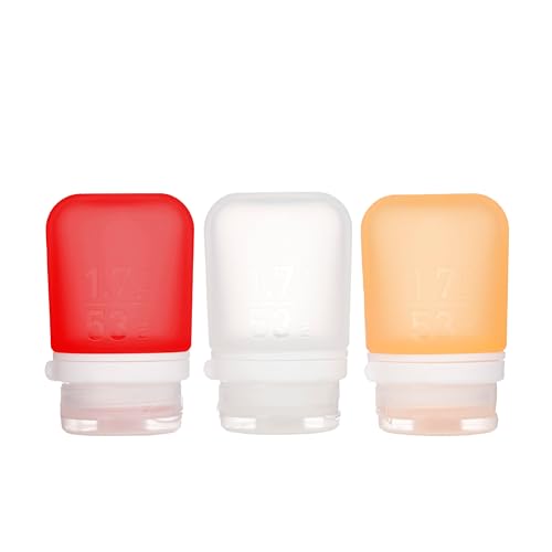 humangear GoToob+ 3-Pack (Small) | Refillable Silicone Travel Bottle | Locking Lid | Food-Safe Material, Clear/Red/Orange, Small (1.7 fl.oz; 53ml)