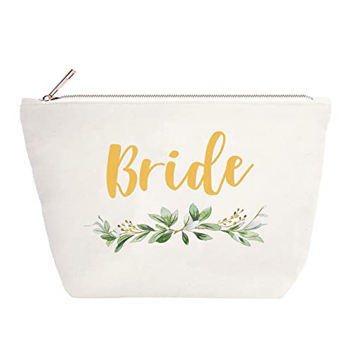 ELEGANTPARK Bride Gifts Bride Makeup Bag Wedding Bachelorette Party Cosmetic Bag Bridal Shower Gifts Canvas Gold Script