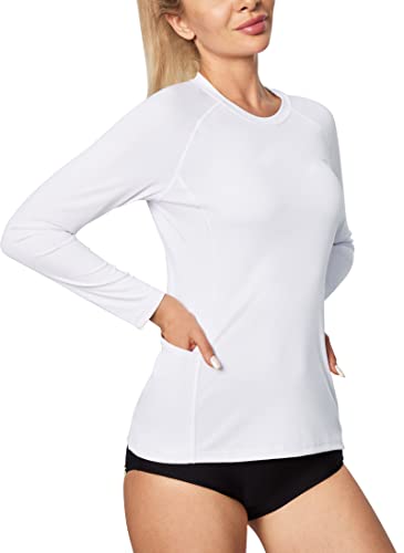 IUGA Rash Guard for Women UPF 50+ SPF & UV Protection Clothing Long Sleeve Shirts for Women with Pockets Hiking Swim Shirt White