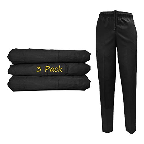 Natural Uniforms Classic Chef Cargo Pants (Black 3-Pack, Small)