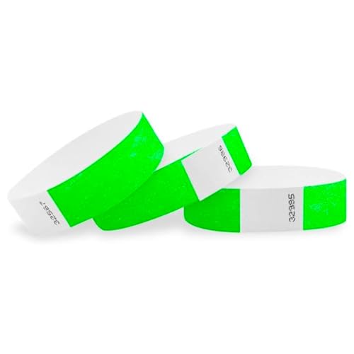 WristCo Neon Green Tyvek Wristbands for Events – 100 Count – Tamper-Proof Design & Fluorescent Color Prevent Reuse – Premium-Grade Bracelets for Hospital & Medical ID, Party & VIP Identification