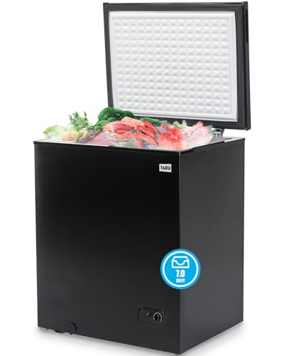 TABU 7.0 CU FT Chest Freezer, Black Deep Freezer with Storage Basket, Manual Defrost Freezer, Energy Saving Compact Freezer with 7 Level Adjustable Temperature, Top Open Door, Removable Basket (Black)