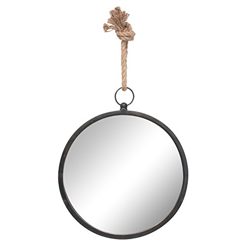 Stonebriar Round 13' Brown Metal Accent Wall Mirror with Rope Hanging Loop, Decorative Rustic Decor for the Living Room, Bedroom, Hallway, and Entryway