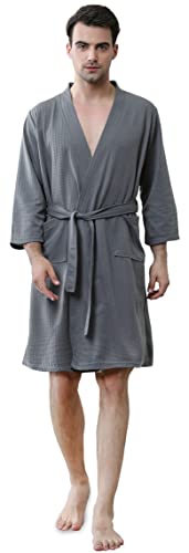 Mens Robes lightweight Knee Length,Soft Thin Mens Summer Robes Men's Pool Robe(Grey, X-Large-XX-Large)