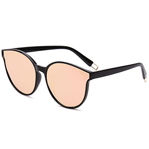 SOJOS Fashion Round Sunglasses for Women Men Oversized Vintage Shades SJ2057, Black/Pink