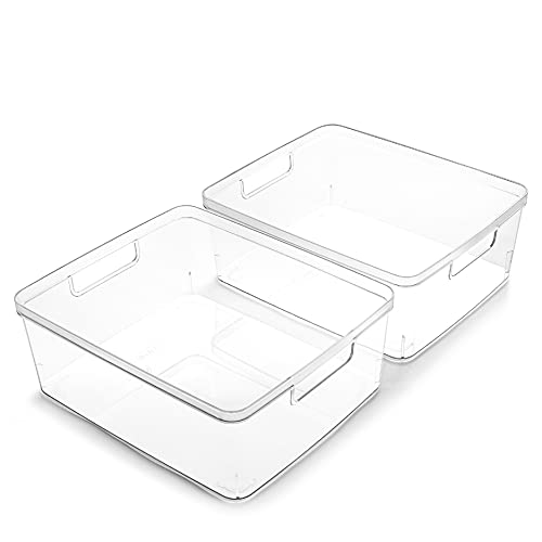 BINO | Plastic Storage Bins, Medium - 2 Pack | THE LUCID COLLECTION | Multi-Use Built-In Handles | BPA-Free | Clear Storage Containers | Fridge Organizer | Pantry & Home Organization
