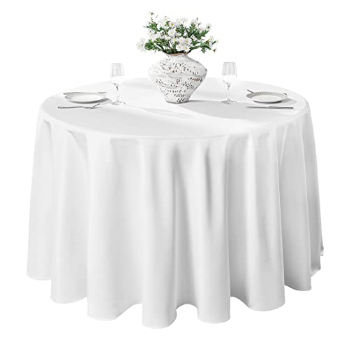 Vidafete 10 Pack 120inch Round Tablecloth Polyester Table Cloth，Stain Resistant and Wrinkle Polyester Dining Table Cover for Kitchen Dinning Party Wedding Rectangular Tabletop Buffet Decoration(White)