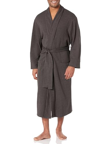 Amazon Essentials Men's Lightweight Waffle Robe (Available in Big & Tall), Charcoal Heather, Medium-Large