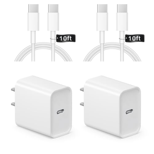 iPhone 15 Charger Fast Charging - 2 Pack 20W PD USB C Wall Charger Block and 10Ft Type C to C Cable for iPhone 15/15 Pro/15 Pro Max, iPad Pro, Air 5/4, iPad 10/Mini 6, Samsung Galaxy and Android Phone