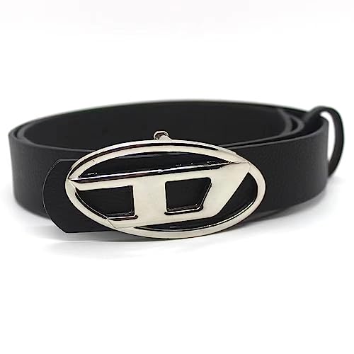 Batufary PU Leather Decorative Belt for Women Y2K Retro D Letter Oval Punk Rock Metal Snap Buckle Fashion Jean Waistband (Black,105cm(41.3in))