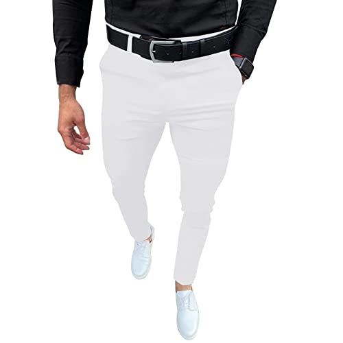 Mens Fashion Slim Fit Dress Pants Casual Business Skinny Stretch Pants Golf Pants White