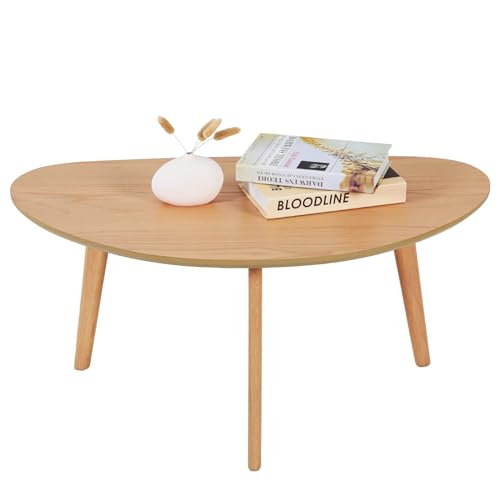 FIRMINANA Small Oval Coffee Table Mid Century Modern for Living Room Center Minimalist Display Coffe Table,Nature Wood,18.9' D x 33.47' W 15.75' H