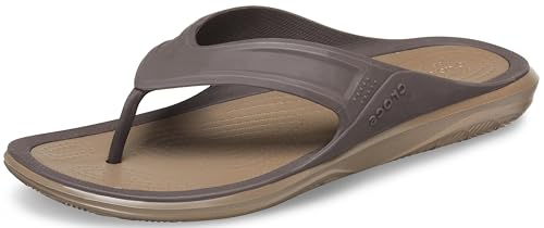 Crocs Men's Swiftwater Wave Flip Flops, Casual Summer Sandals, Beach and Shower Shoes, Espresso/Walnut, 11 Men