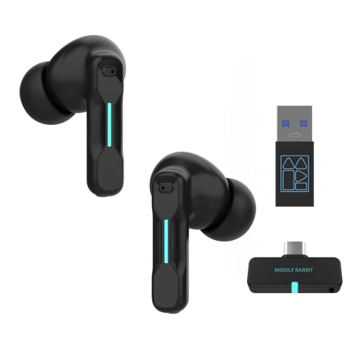 Middle Rabbit SW4 Wireless Gaming Earbuds for PC PS4 PS5 Switch Mobile - 2.4G Dongle & Bluetooth - 40ms Low Latency - Headphones with Built-in Microphone - 4 Mics- Headset