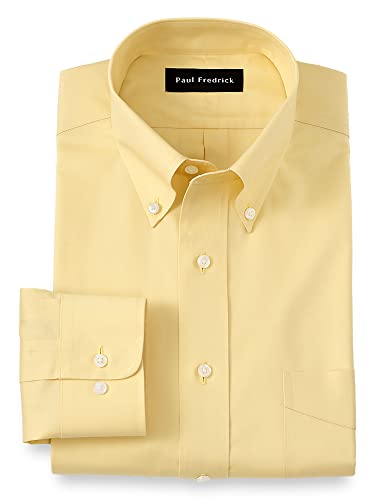 Paul Fredrick Men's Slim Fit Non-Iron Cotton Button Down Collar Dress Shirt, Size 17.5/37 Yellow