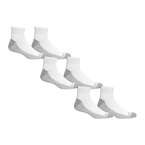 Fruit of the Loom Men's Essential 6 Pair Pack Casual Socks with Cushion and Arch Support, Ankle-White (6 Pack), 6-12