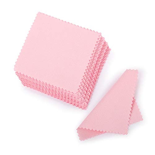 SEVENWELL 50pcs Jewelry Cleaning Cloth Pink Polishing Cloth for Sterling Silver Gold Platinum Small Polish Cloth 8x8cm