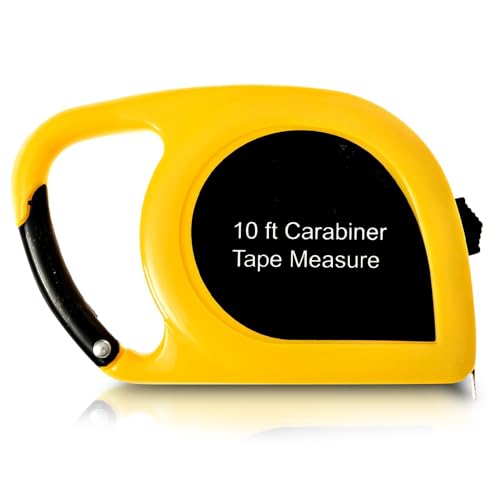 Carabiner Mini Tape Measure - Metric and Imperial 10 ft/ 300 cm - Metal Measuring Blade, Quick Read, Auto-Lock and Pocket Size, Shock Absorbent Case, Ideal for at Home and in Office Use