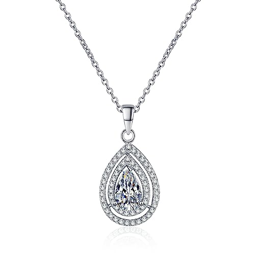 Shimspex 14K Gold 1 Carat Pear-Cut Diamond Necklaces - Luxury Meets Simplicity in Floating Diamond Necklace for Women (pear shape)