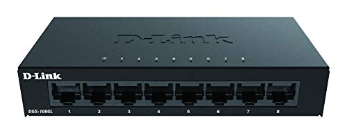 D-Link Ethernet Switch, 8 Port Gigabit Unmanaged Desktop Plug and Play Sturdy Metal Housing Fanless Design EEE Brown Box (DGS-108GL)