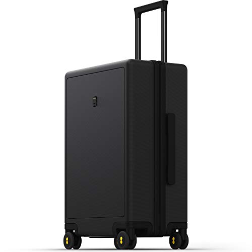 LEVEL8 Checked Luggage 24 inch, Large Suitcase with Wheels, Lightweight PC Luminous Textured, TSA Approved Medium Hardside Luggage with 8 Spinner Wheels, 24-Inch Checked-In, Black