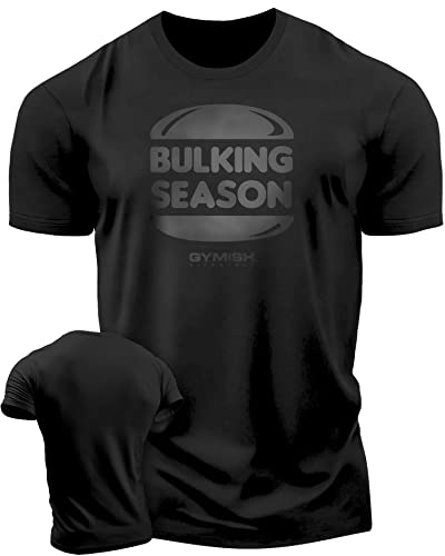Bulking Season Funny Weightlifting T-Shirt, Gym Inspiration Mens Shirt (LG, Bulking Season Black)
