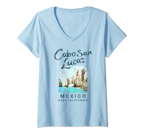 Womens Cabo San Lucas Mexico Retro Vintage V-Neck T-Shirt